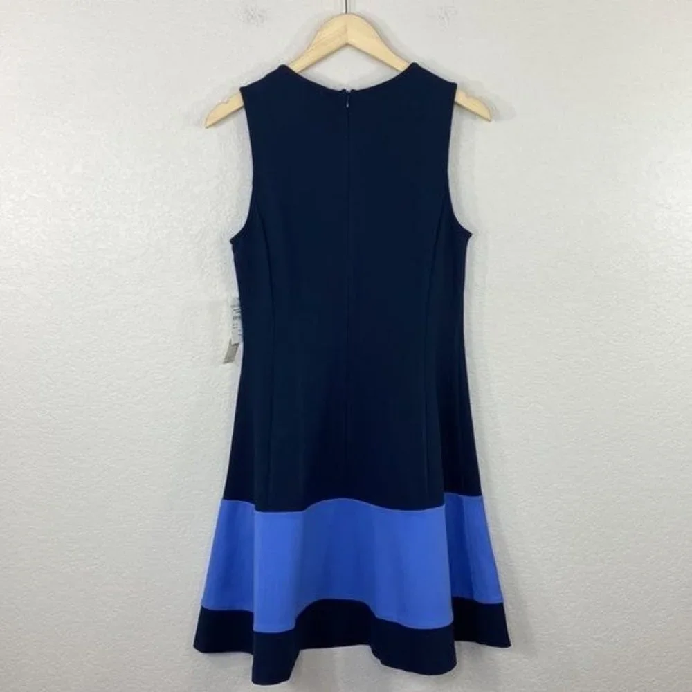 Eliza J NWT Fit to Flare Navy Color block Dress Size 10 - Picture 9 of 12